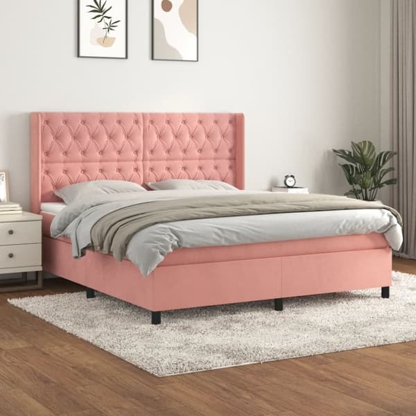 Ramsäng med madrass rosa 160x200 cm sammet