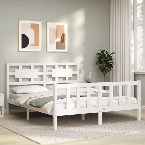 Sängram utan madrass vit 160x200 cm massiv furu
