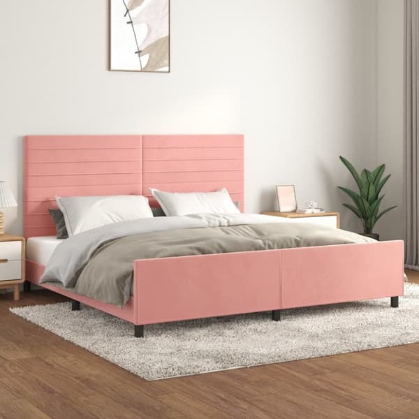 Sängram med huvudgavel rosa 200x200 cm sammet