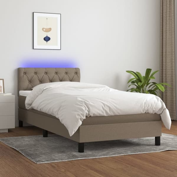 Ramsäng med madrass & LED taupe 80x200 cm tyg