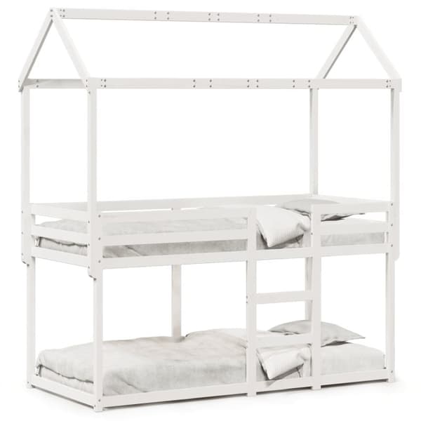 Våningssäng med tak vit 75x190 cm massiv furu