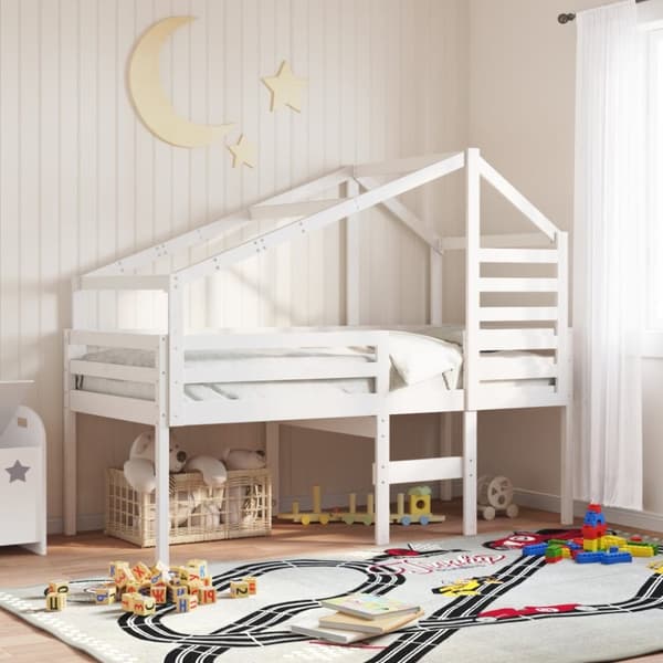 Hög säng med tak vit 90x200 cm massiv furu