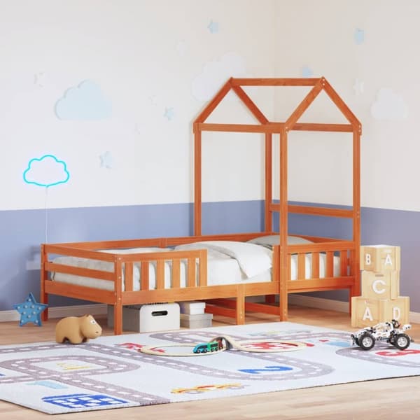 Sängram med tak vaxad brun 80x200 cm massiv furu