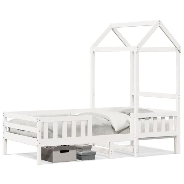 Sängram med tak vit 90x190 cm massiv furu