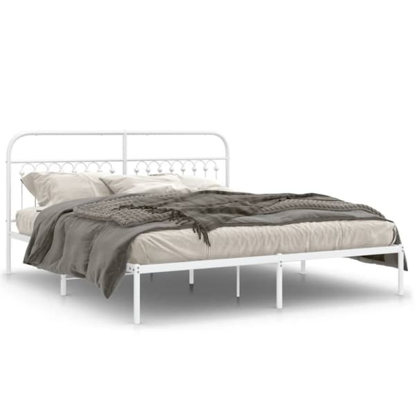 Sängram med huvudgavel metall vit 183x203 cm