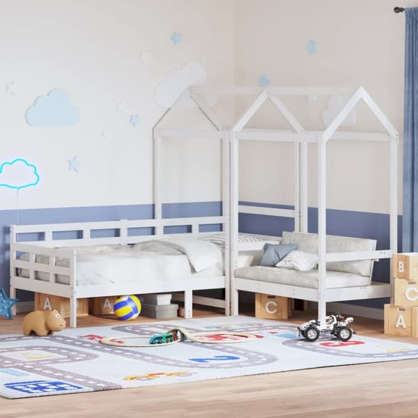 Dagbänk med bänk och tak vit 90x200 cm massiv furu