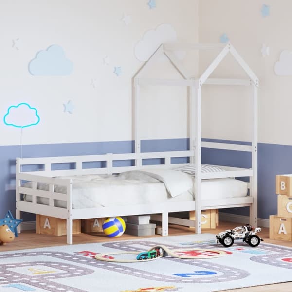 Dagbädd med tak vit 90x200 cm massiv furu