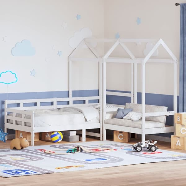 Dagbädd med bänk och tak vit 80x200 cm massiv furu