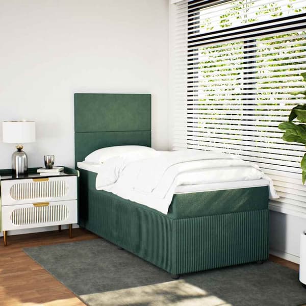 Ramsäng med madrass mörkgrön 90x190 cm sammet