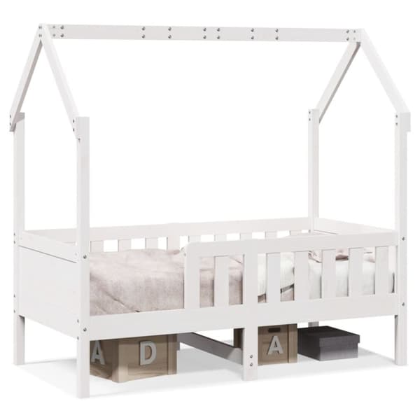 Barnsäng med husram vit 80x160 cm massiv furu