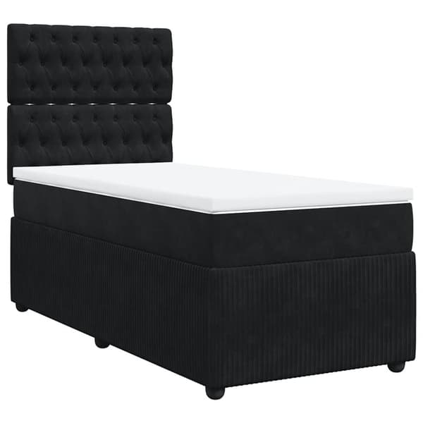 Ramsäng med madrass svart 90x190 cm sammet