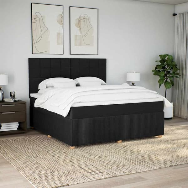 Ramsäng med madrass svart 180x200 cm tyg