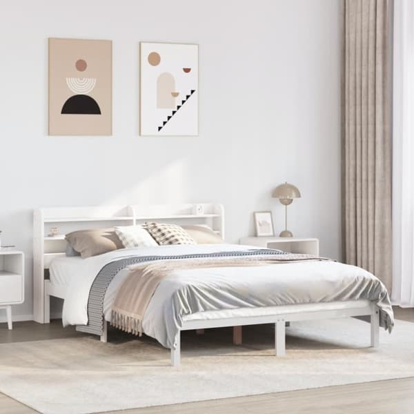 Sängram utan madrass vit 120x200 cm massiv furu