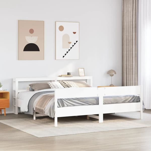 Sängram utan madrass vit 200x200 cm massiv furu