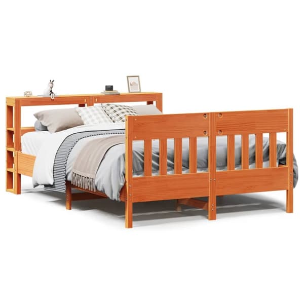 Sängram utan madrass vaxbrun 120x190 cm massiv furu