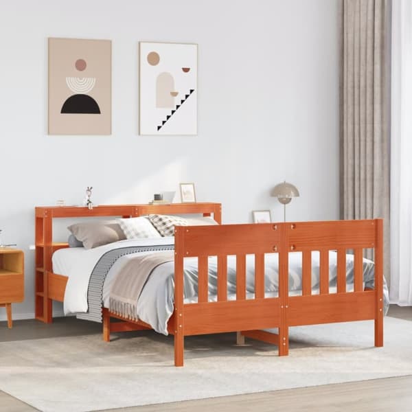 Sängram utan madrass vaxbrun 120x190 cm massiv furu