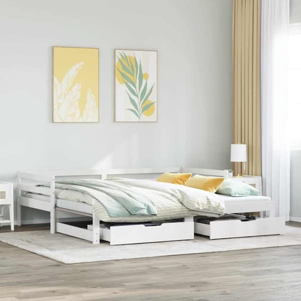 Dagbädd utdragbar med lådor utan madrass vit 90x190 cm