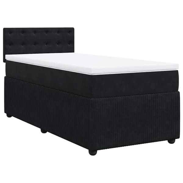 Ramsäng med madrass svart 90x190 cm sammet