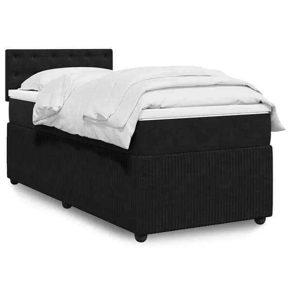 Ramsäng med madrass svart 90x190 cm sammet
