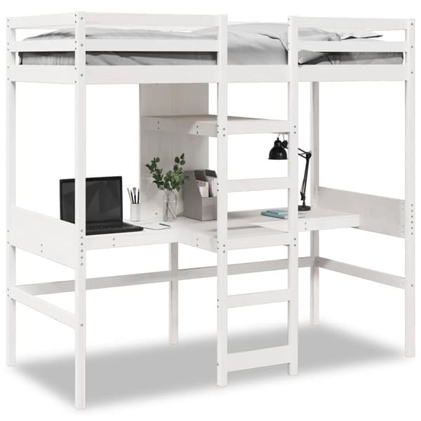 Loftsäng utan madrass vit 80x200cm massiv furu