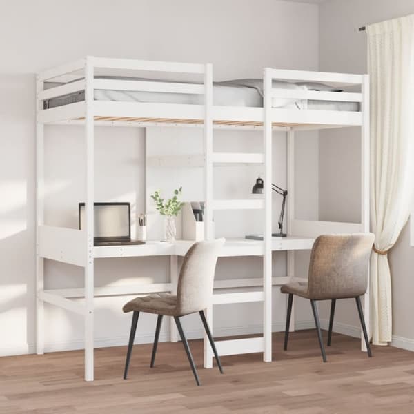 Loftsäng utan madrass vit 80x200cm massiv furu