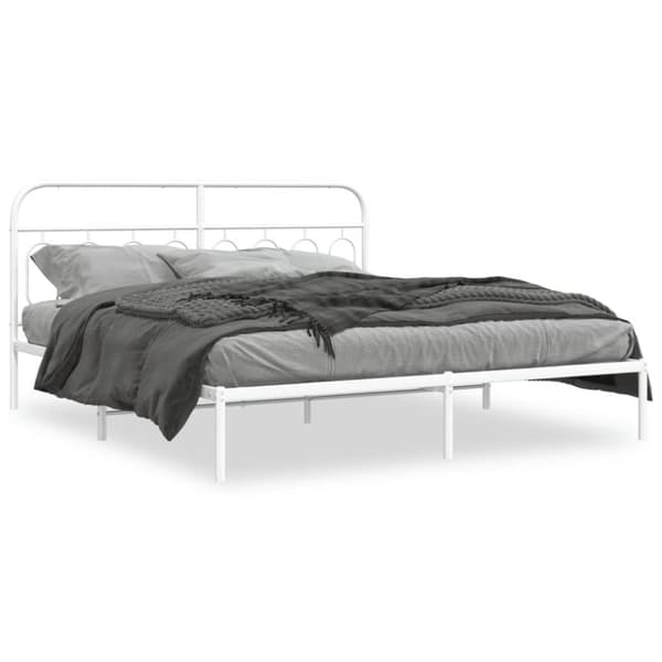 Sängram med huvudgavel metall vit 193x203 cm