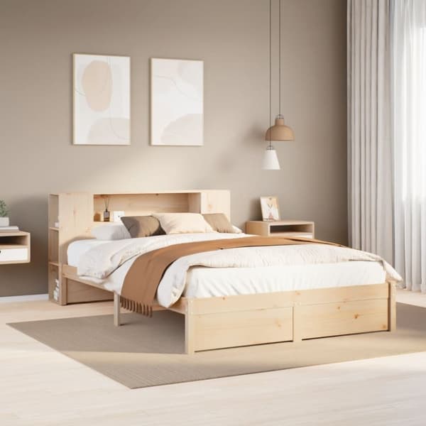 Säng med bokhylla utan madrass 140x200cm massiv furu