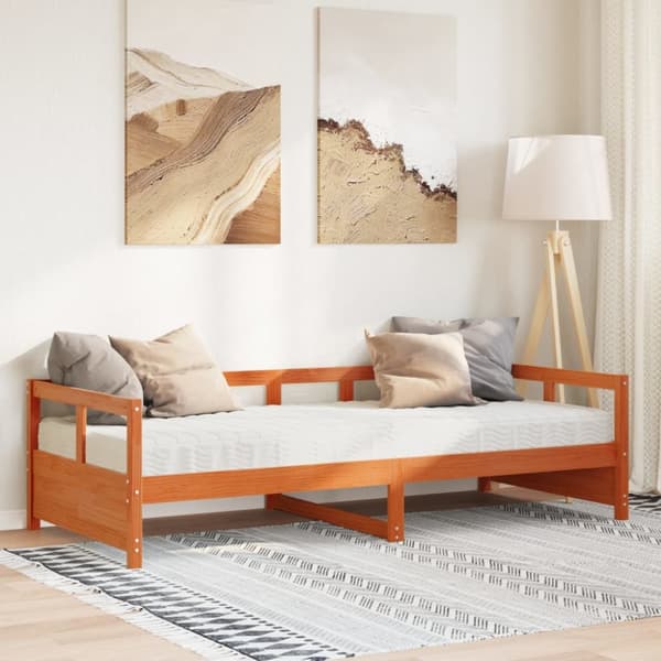 Dagbädd med madrass vaxad brun 90x190 cm massiv furu