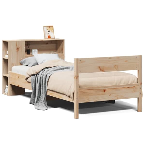 Säng med bokhylla utan madrass 75x190cm massiv furu