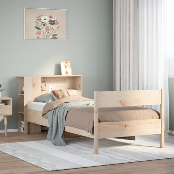 Säng med bokhylla utan madrass 75x190cm massiv furu