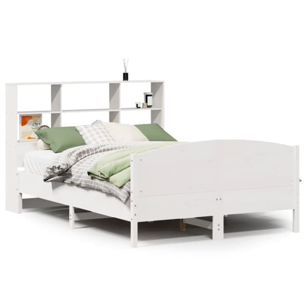 Säng med bokhylla utan madrass vit 160x200cm massiv furu