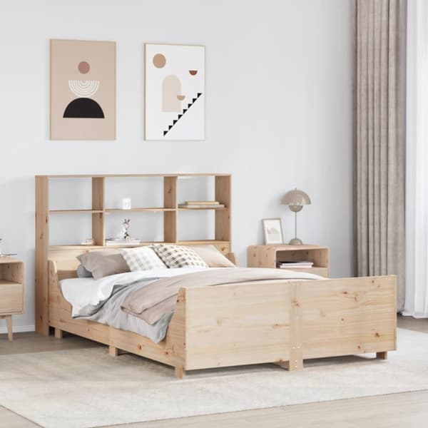 Säng med bokhylla utan madrass 140x200 cm massiv trä