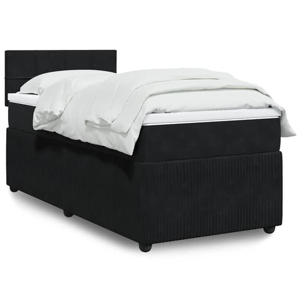 Ramsäng med madrass svart 90x190 cm sammet
