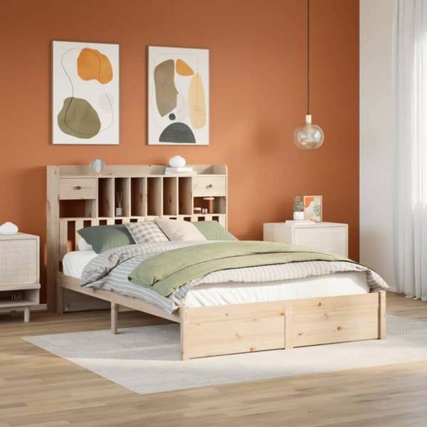 Säng med bokhylla utan madrass 160x200cm massiv furu