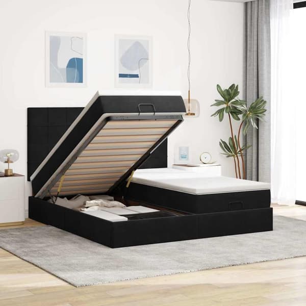 Ottoman sängram med madrasser svart 200x200 cm sammet