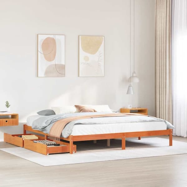 Sängram utan madrass vaxbrun 180x200 cm massiv furu
