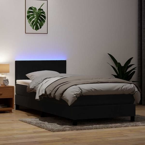 Ramsäng med madrass svart 90x210 cm sammet