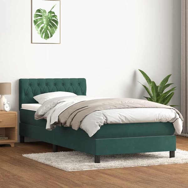 Ramsäng med madrass mörkgrön 90x220 cm sammet