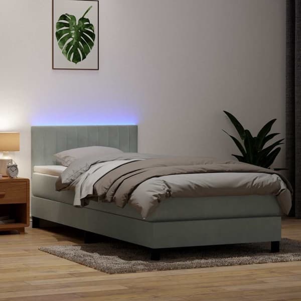 Ramsäng med madrass ljusgrå 90x210 cm sammet