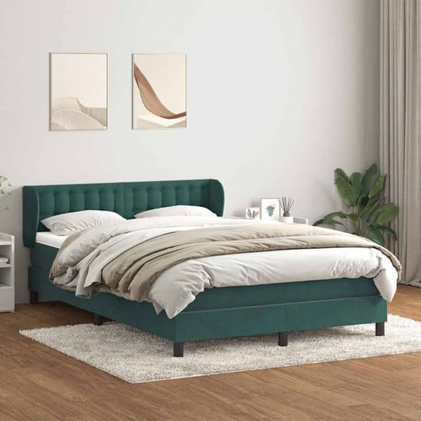 Ramsäng med madrass mörkgrön 140x220 cm sammet