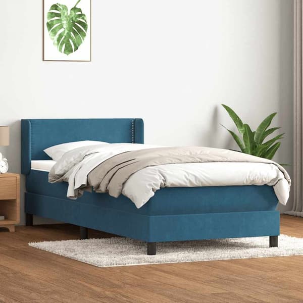 Resårsäng med madrass mörkblå 90x220 cm sammet