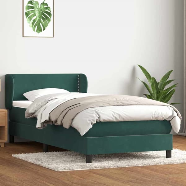 Ramsäng med madrass mörkgrön 100x210 cm sammet