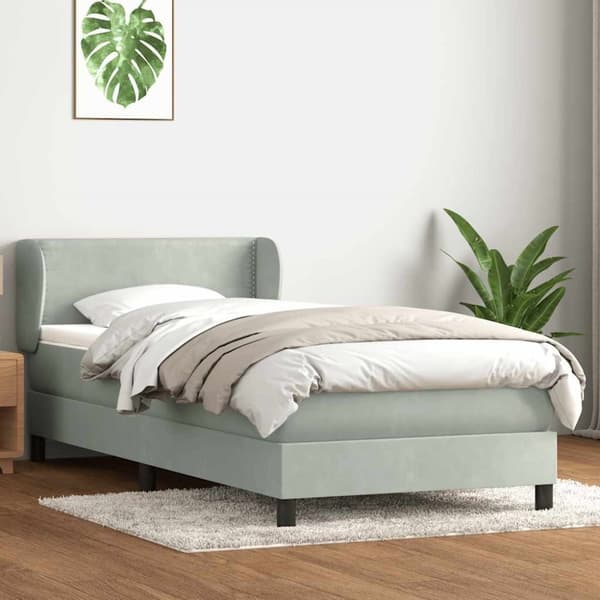 Resårsäng med madrass ljusgrå 90x220 cm sammet