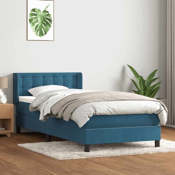 Ramsäng med madrass mörkblå 80x220 cm sammet