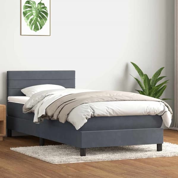 Resårsäng med madrass mörkgrå 90x220 cm sammet