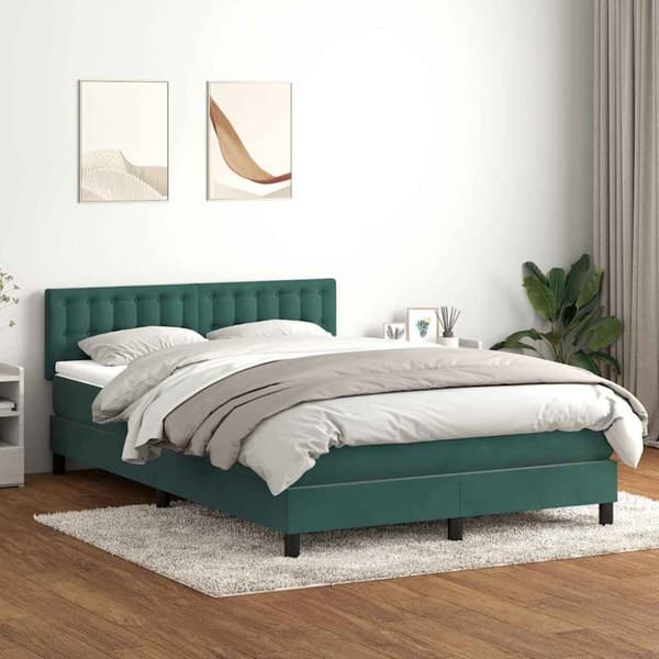 Ramsäng med madrass mörkgrönt 140x210 cm sammet