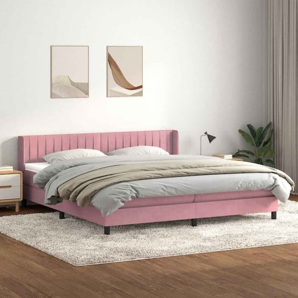 Resårsäng med madrass rosa 180x220 cm sammet