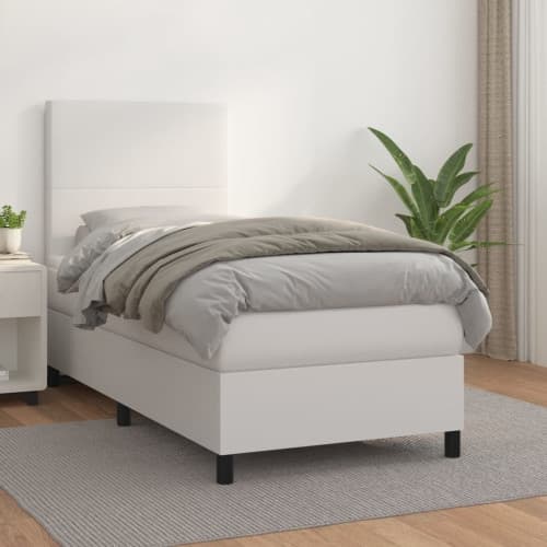 Ramsäng med madrass vit 90x190 cm konstläder