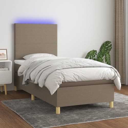 Ramsäng med madrass & LED taupe 90x200 cm tyg