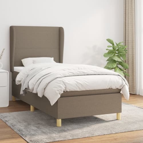 Ramsäng med madrass taupe 90x200 cm tyg